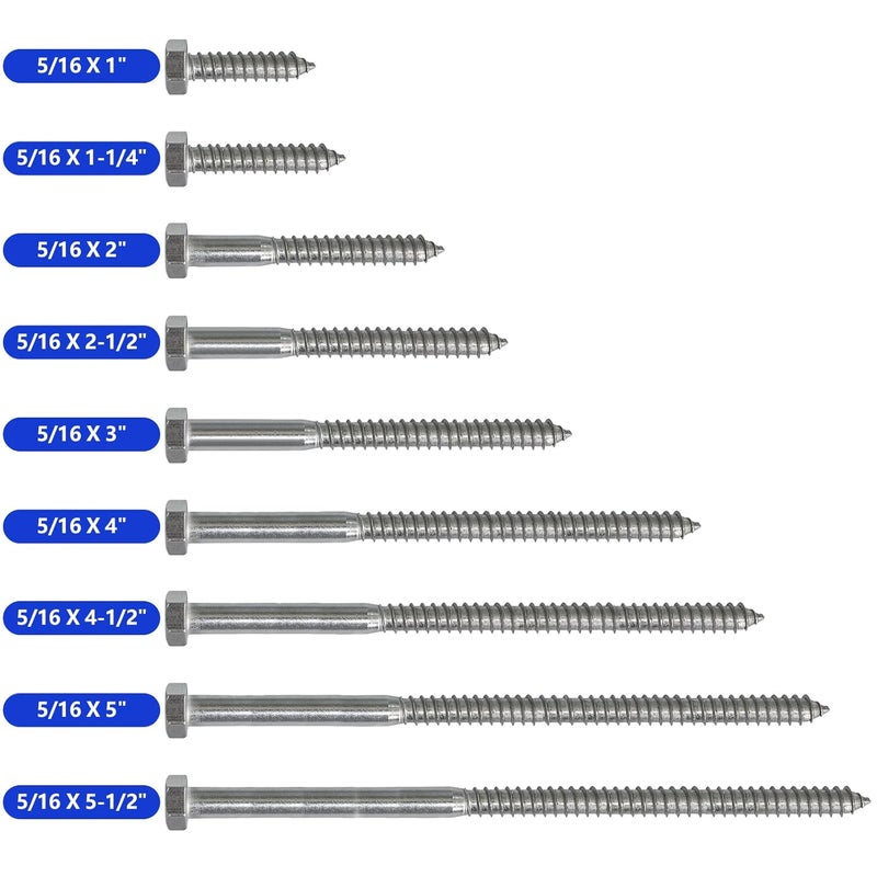 Instockbolts 5/16 X 5 Hex Head Lag Screws Bolts, 304 Stainless Steel 18-8, Hexagon Head Wood Screws Hex Lag Screws, Pack of 5 - Image 3